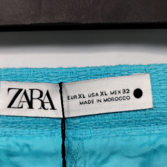 NWT Zara Pleated Textured Pleated Mini Skirt Women's XL Blue Preppy Academia - Picture 10 of 13